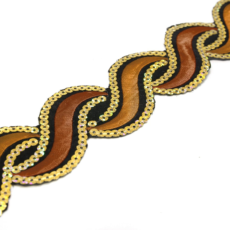 Wavey Iron-On Embroidered Sequin Trim - 50mm (1.2m Cut)
