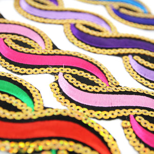 Wavey Iron-On Embroidered Sequin Trim - 50mm (1.2m Cut)