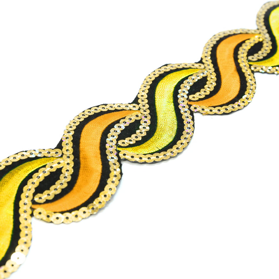 Wavey Iron-On Embroidered Sequin Trim - 50mm (1.2m Cut)
