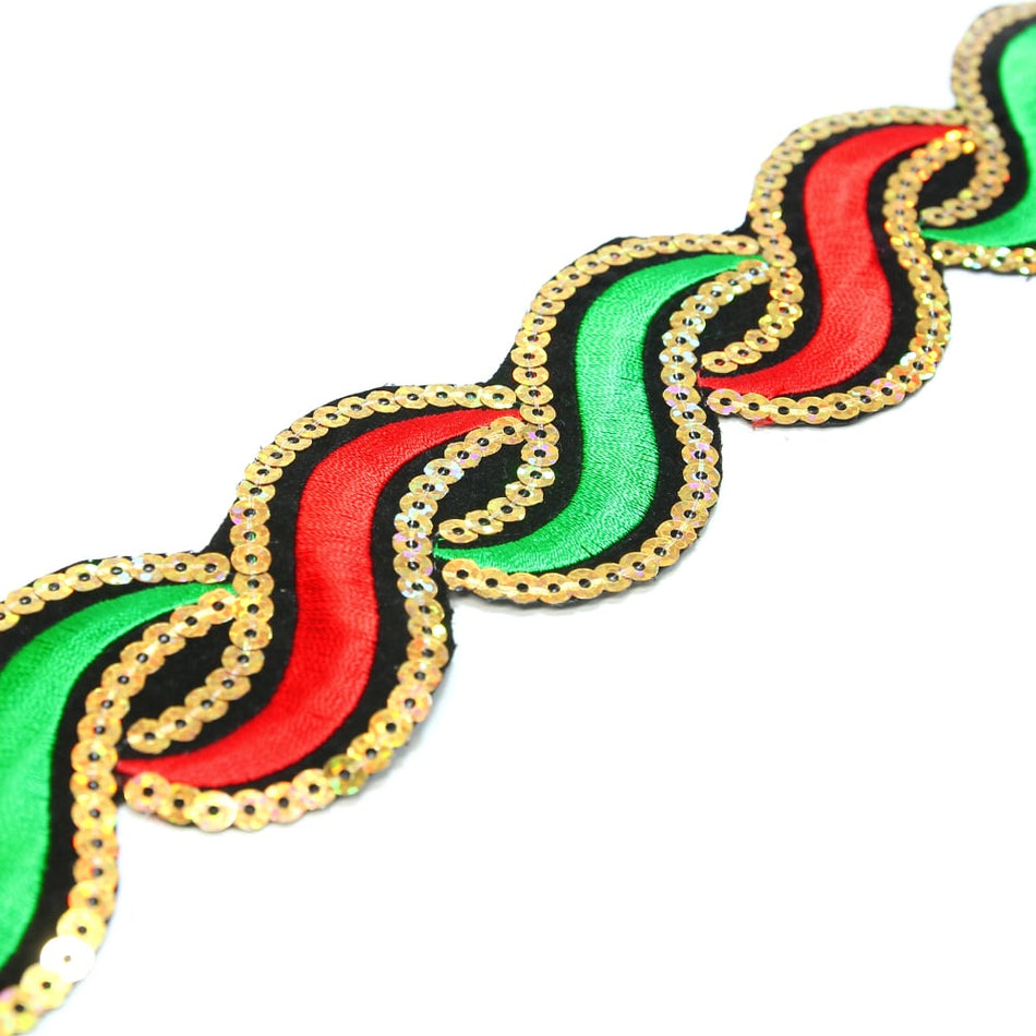 Wavey Iron-On Embroidered Sequin Trim - 50mm (1.2m Cut)