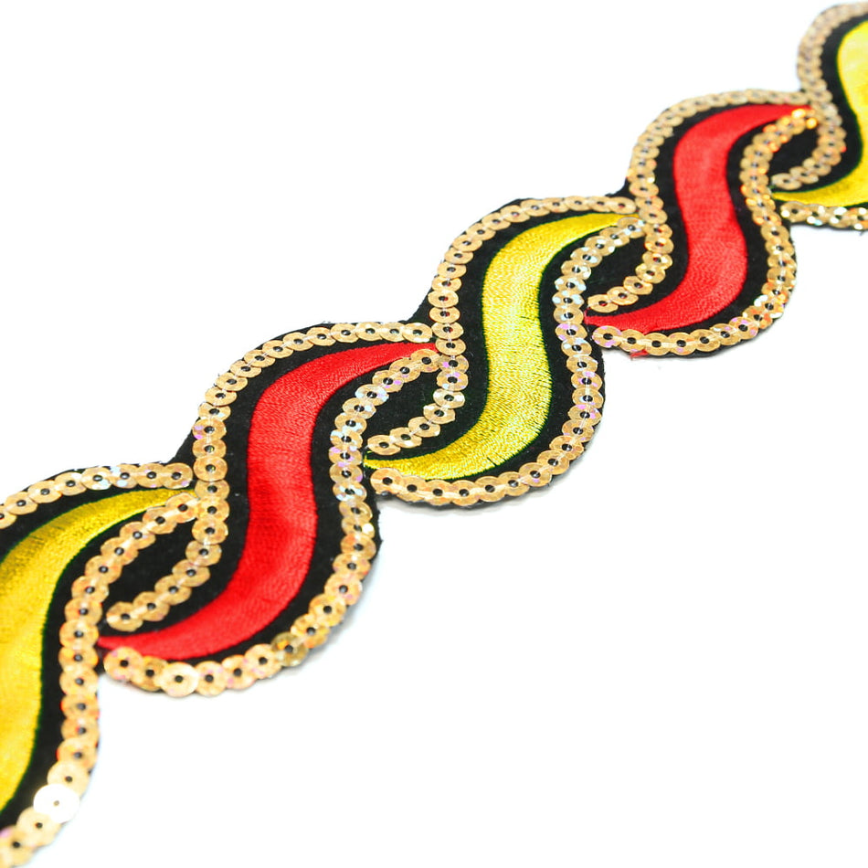 Wavey Iron-On Embroidered Sequin Trim - 50mm (1.2m Cut)