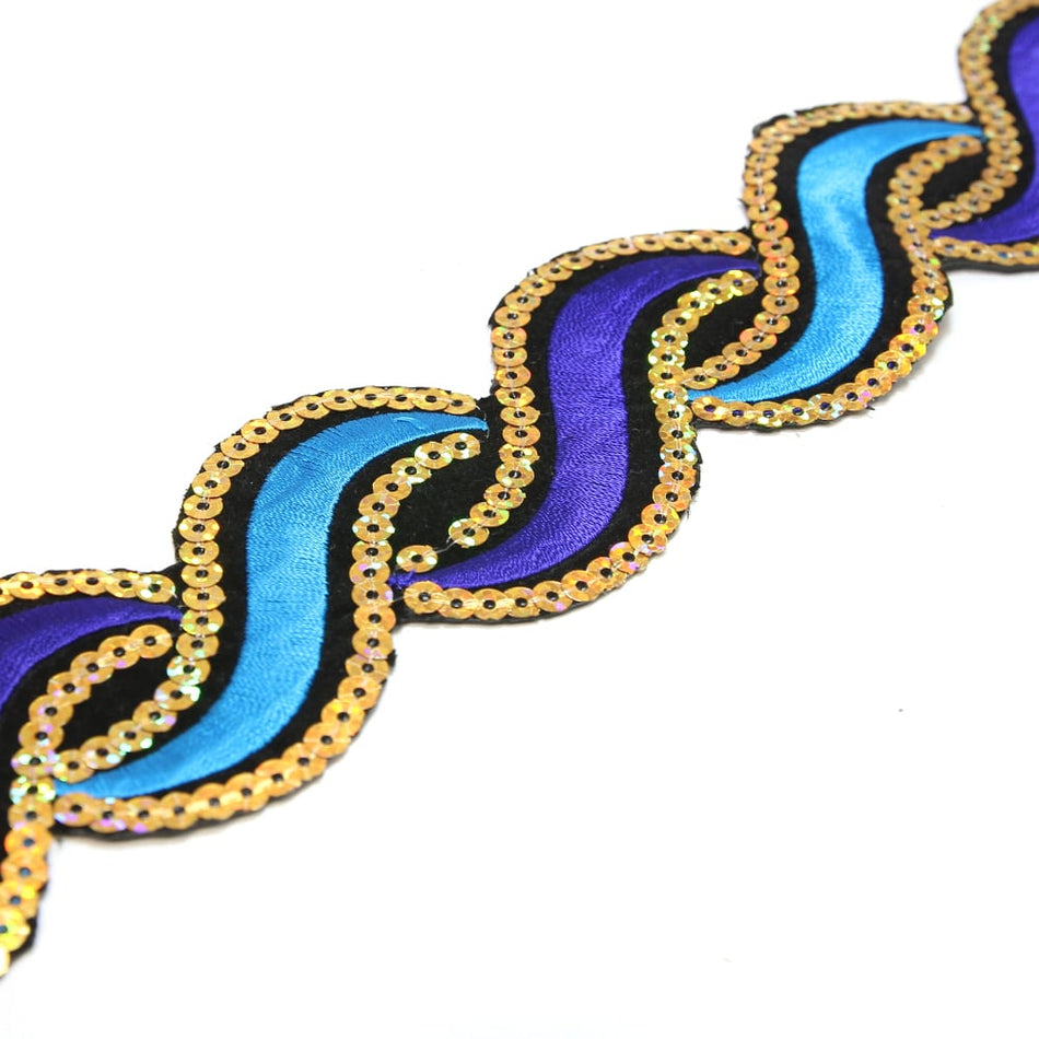 Wavey Iron-On Embroidered Sequin Trim - 50mm (1.2m Cut)