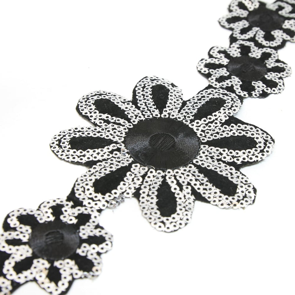 Sunflower Iron-On Embroidered Sequin Trim - 90mm (1.2m Cut)