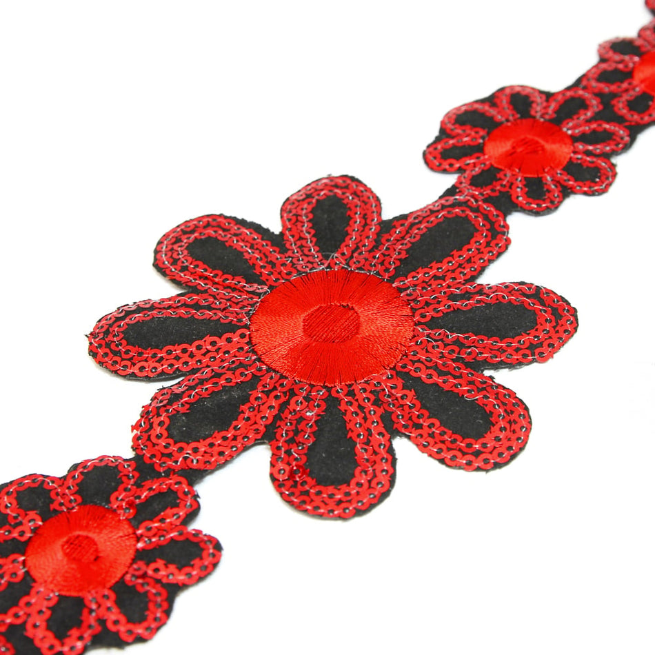 Sunflower Iron-On Embroidered Sequin Trim - 90mm (1.2m Cut)