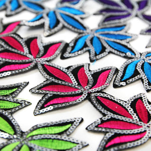 Lotus Iron-On Embroidered Sequin Trim - 75mm  (1.2m Cut)