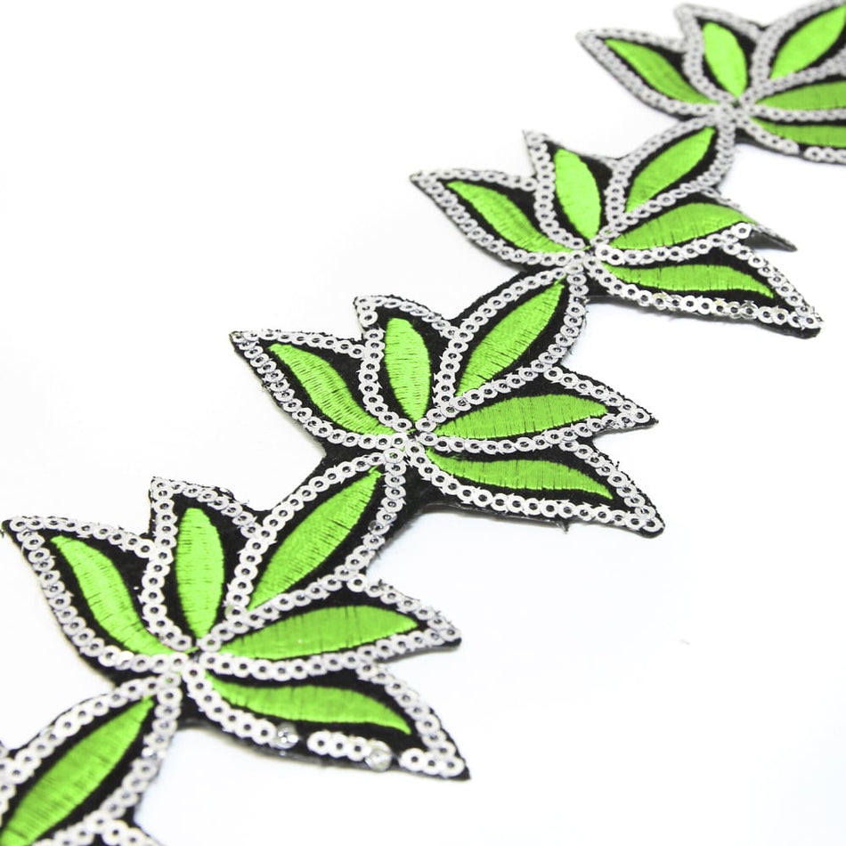 Lotus Iron-On Embroidered Sequin Trim - 75mm  (1.2m Cut)