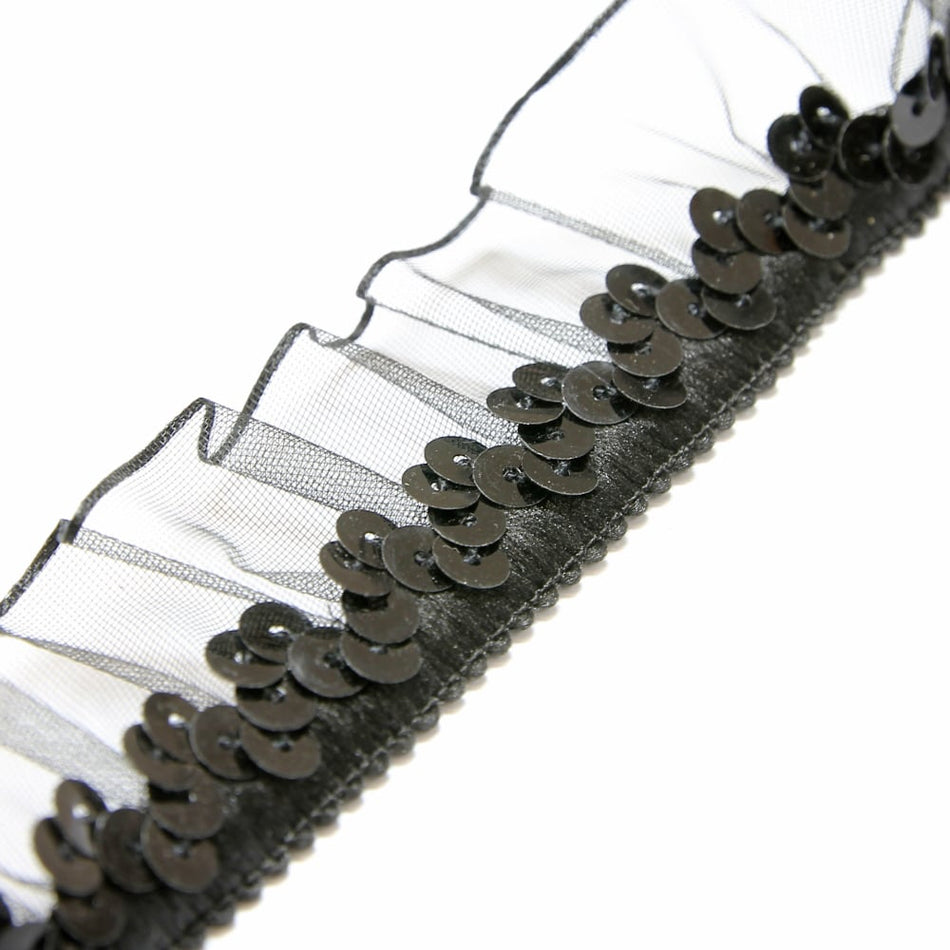 Sequins & Gathered Tulle Stretch Trim