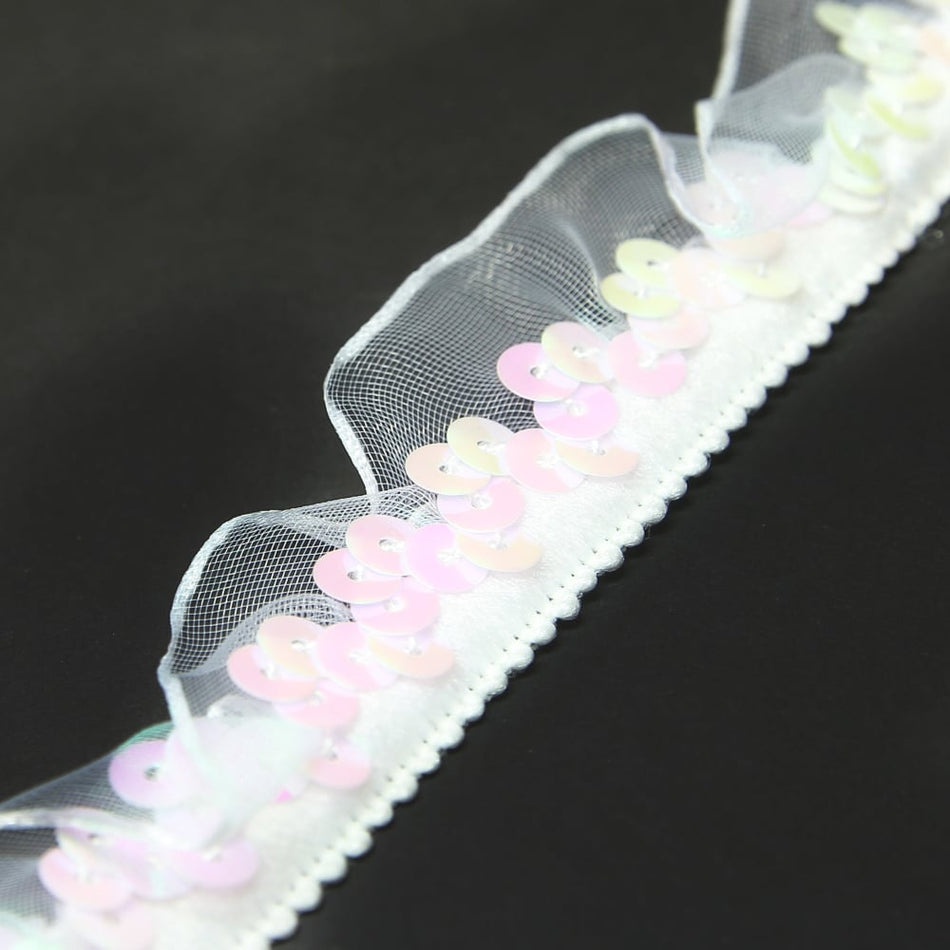 Sequins & Gathered Tulle Stretch Trim