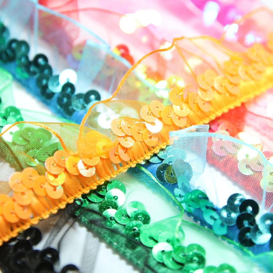 Sequins & Gathered Tulle Stretch Trim
