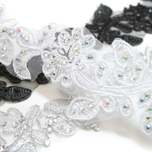 Floral Vine Embroidered Trim w Crystals