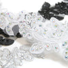 Floral Vine Embroidered Trim w Crystals