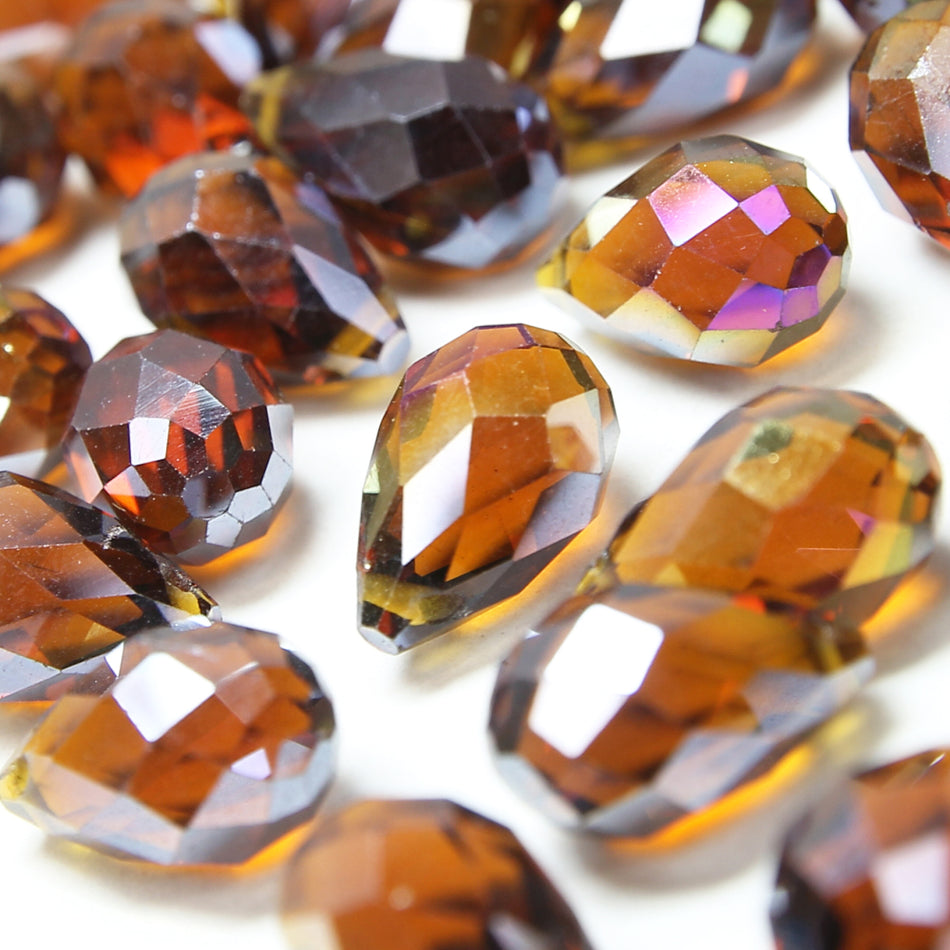 Glass Teardrop Briolette Faceted Pendant Beads - 8x13mm (12 Pack)