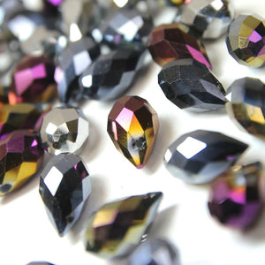 Glass Teardrop Briolette Faceted Pendant Beads - 8x13mm - Metallic (12 Pack)