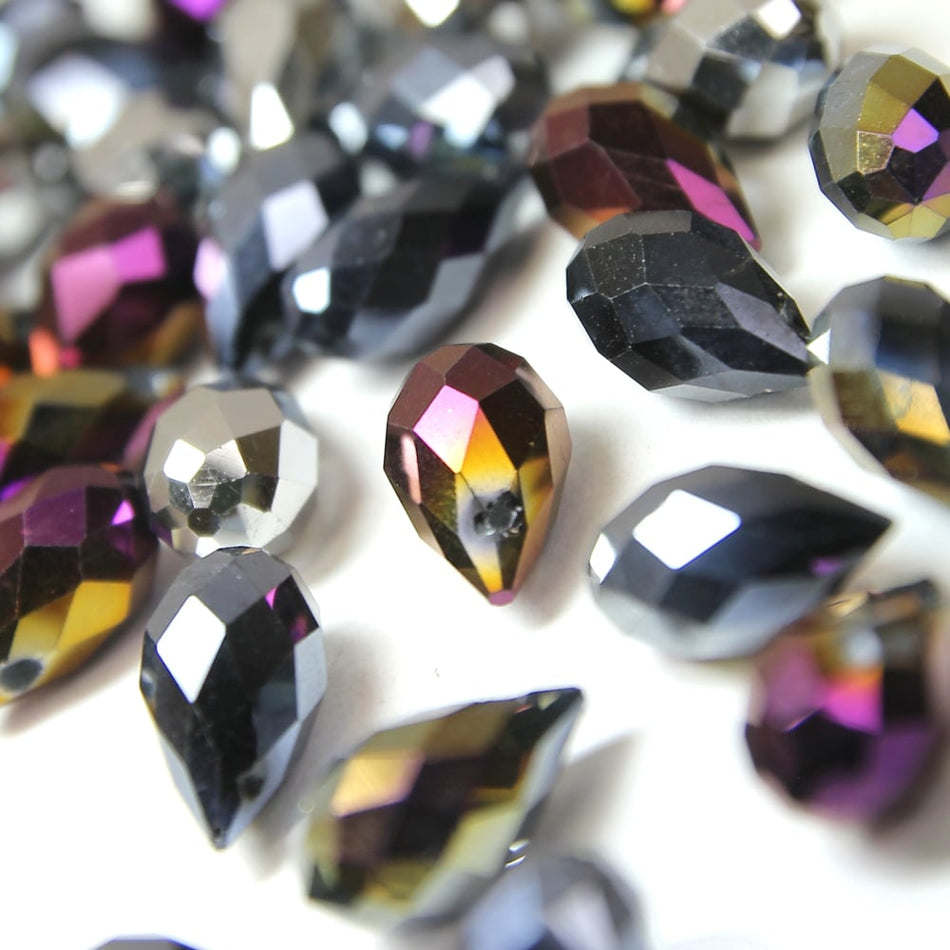 Glass Teardrop Briolette Faceted Pendant Beads - 8x13mm - Metallic (12 Pack)