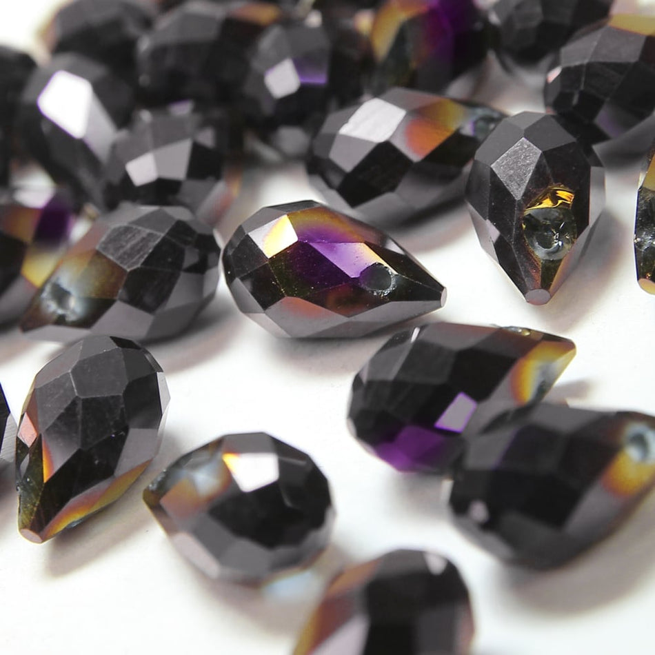 Glass Teardrop Briolette Faceted Pendant Beads - 8x13mm - Metallic (12 Pack)