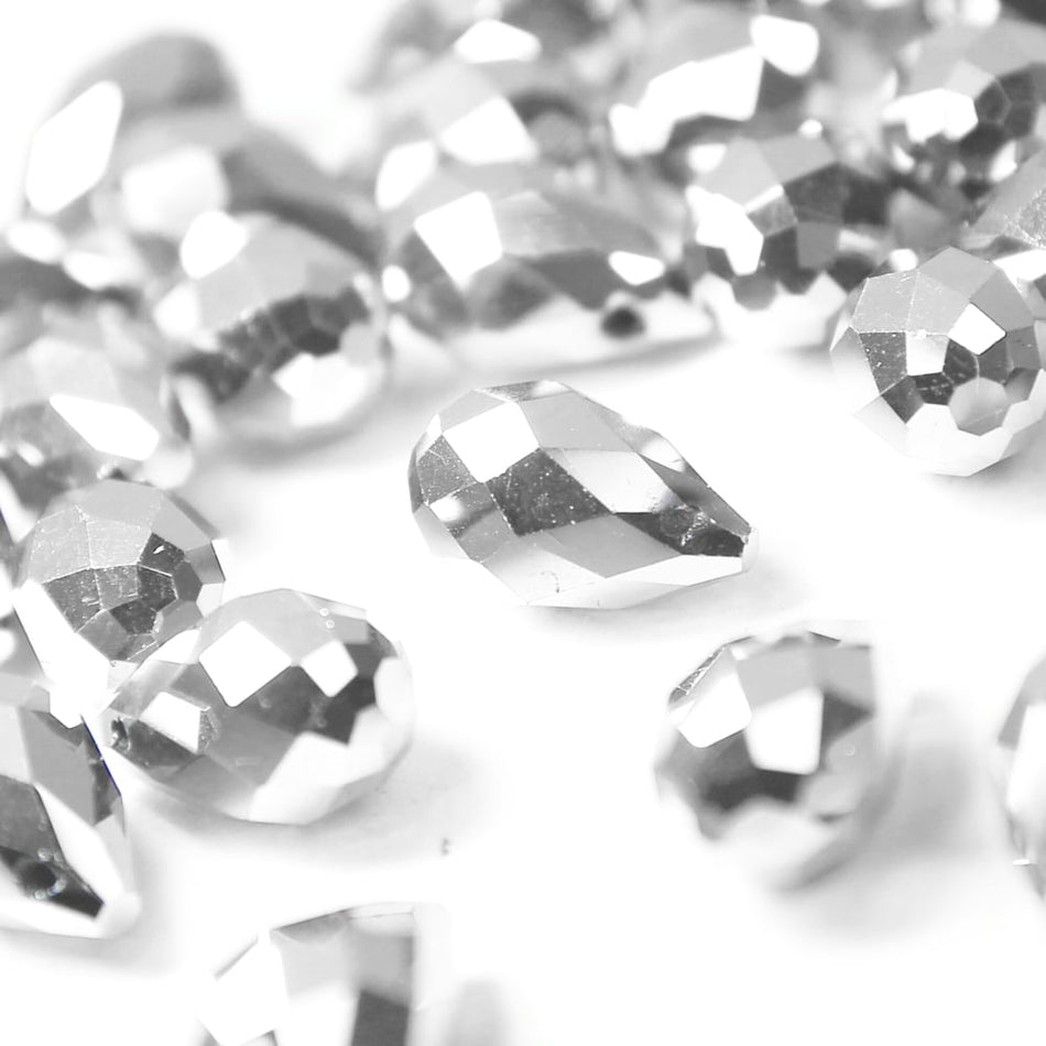 Glass Teardrop Briolette Faceted Pendant Beads - 8x13mm - Metallic (12 Pack)