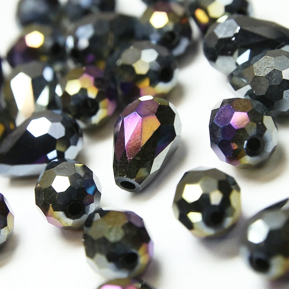 Glass Teardrop Briolette Faceted Beads - Metallic - 8x12mm  (24 Pack)
