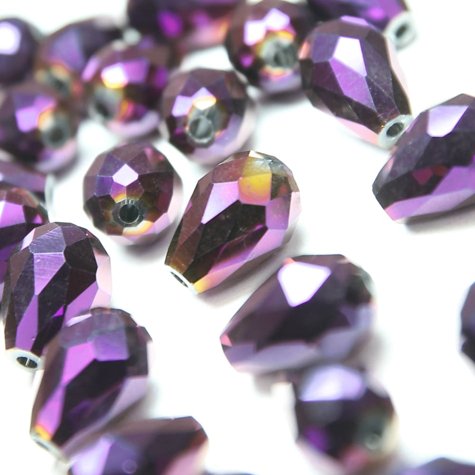Glass Teardrop Briolette Faceted Beads - Metallic - 8x12mm  (24 Pack)
