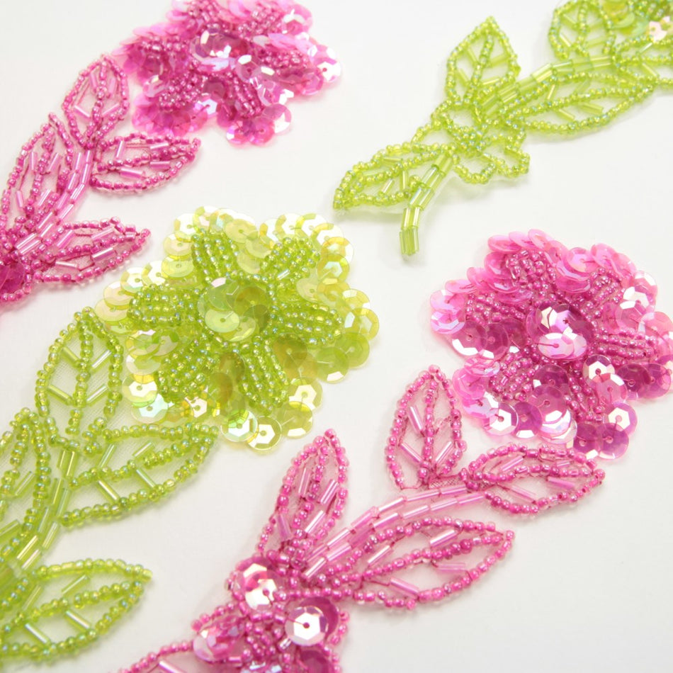 Daisy Sequin & Beaded Motif (Pair)
