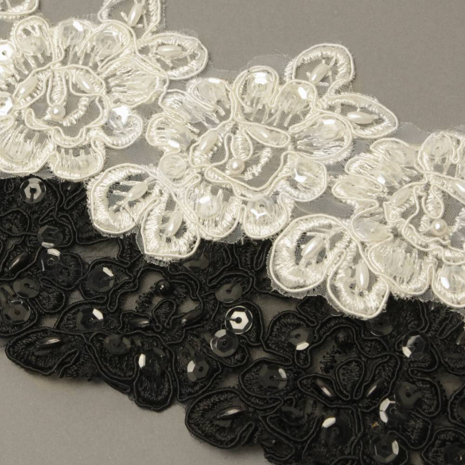 Lace Trim w Rose Motif & Beading