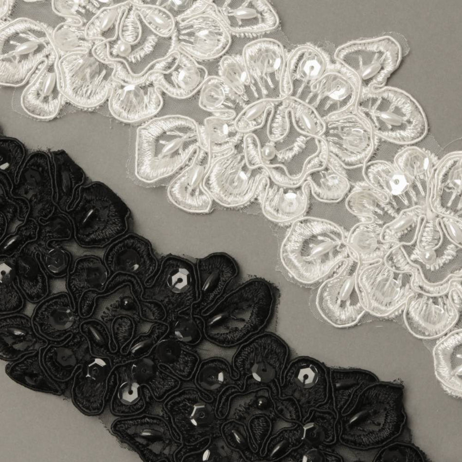 Lace Trim w Rose Motif & Beading