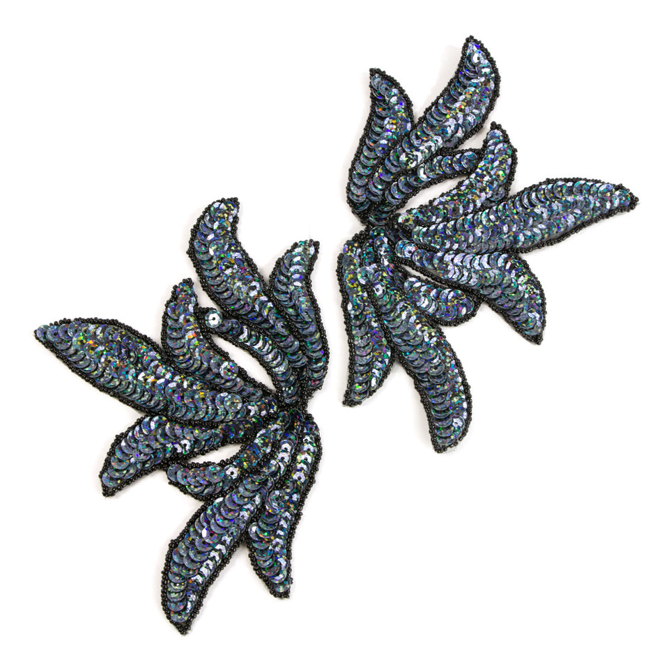 Leaf Spray Sequin & Beaded Motif (Pair)