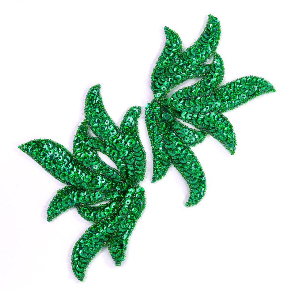 Leaf Spray Sequin & Beaded Motif (Pair)