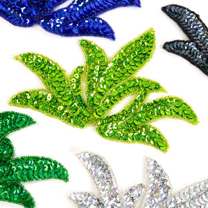 Leaf Spray Sequin & Beaded Motif (Pair)