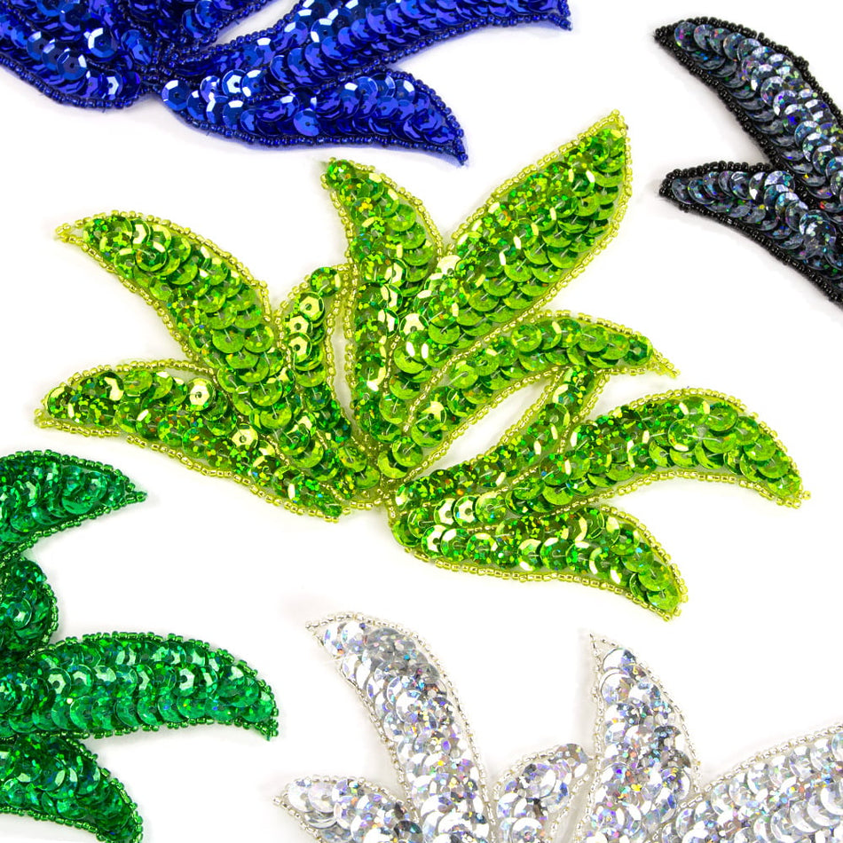 Leaf Spray Sequin & Beaded Motif (Pair)