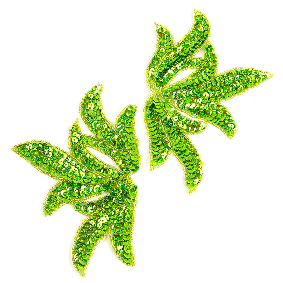 Leaf Spray Sequin & Beaded Motif (Pair)