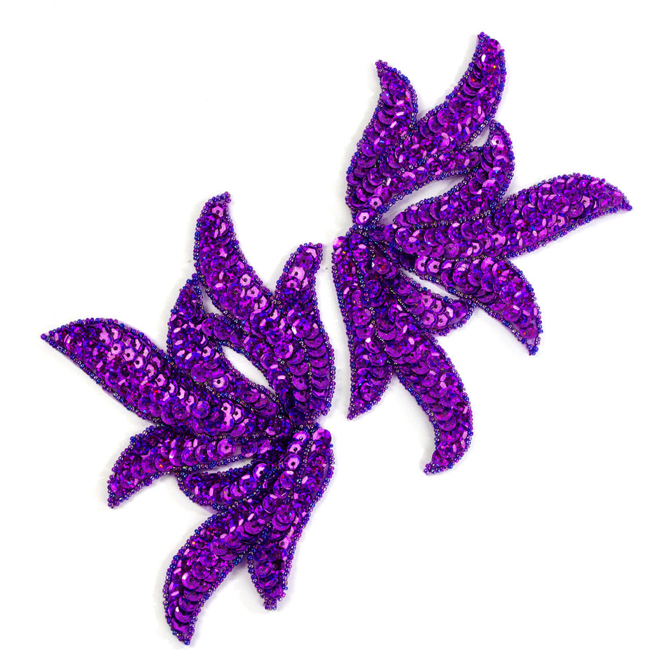 Leaf Spray Sequin & Beaded Motif (Pair)