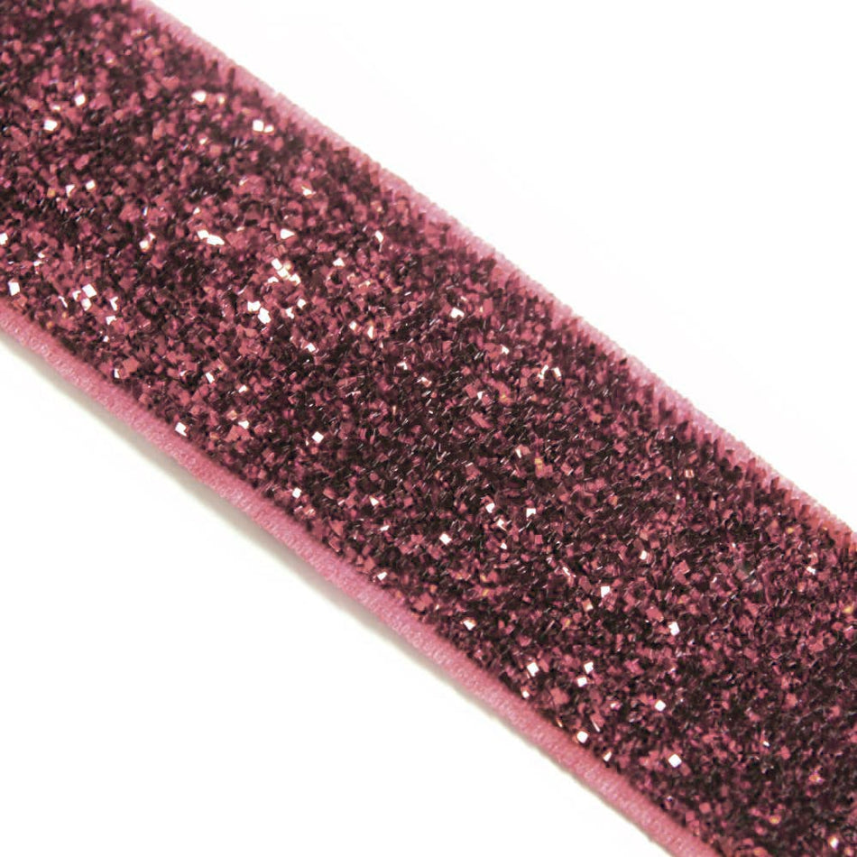 Velvet Elasticated Stretch Ribbon w Glitter - 16mm