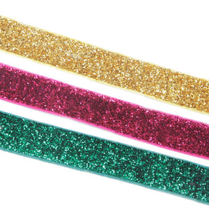 Velvet Elasticated Stretch Ribbon w Glitter - 16mm
