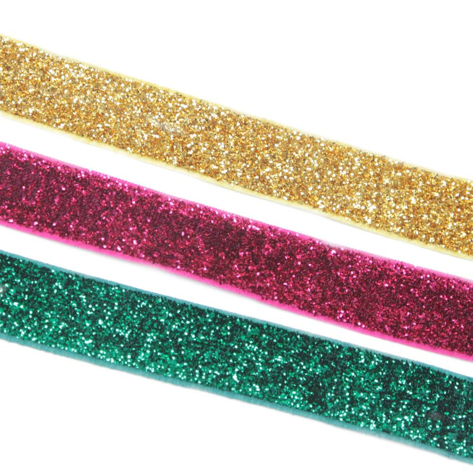 Velvet Elasticated Stretch Ribbon w Glitter - 16mm