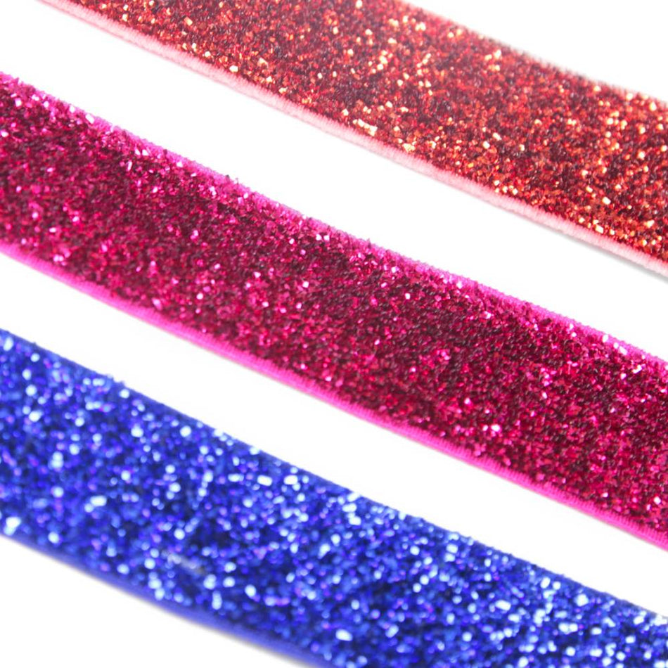 Velvet Elasticated Stretch Ribbon w Glitter - 16mm
