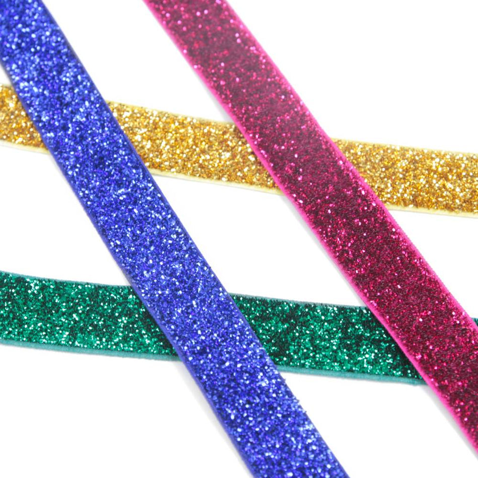 Velvet Elasticated Stretch Ribbon w Glitter - 16mm