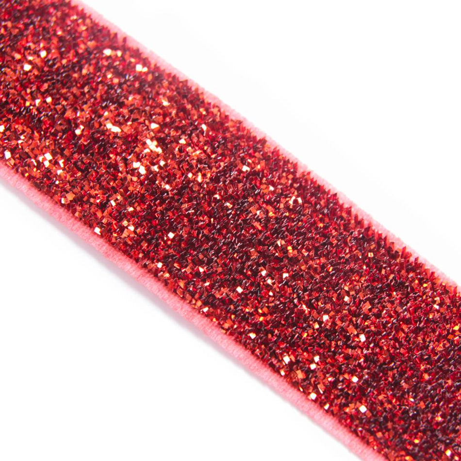 Velvet Elasticated Stretch Ribbon w Glitter - 16mm