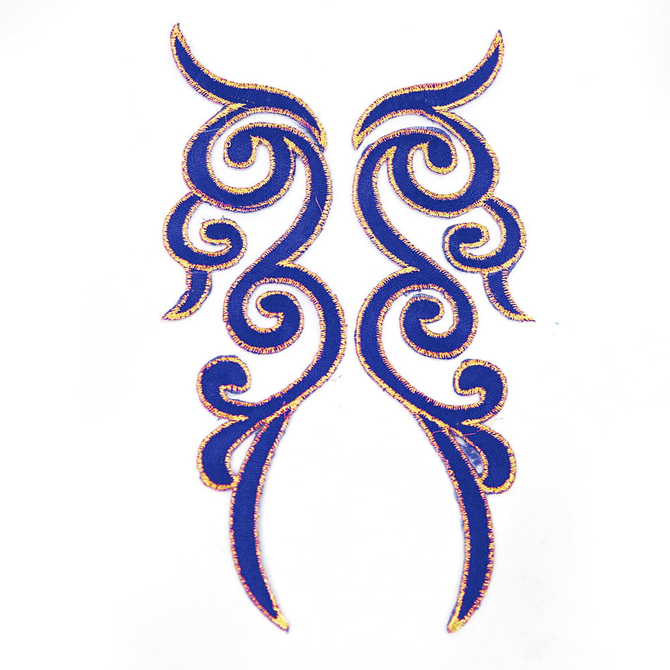 Scroll Wings (Left & Right) Royal Swirl Embroidered Motif (Pair)