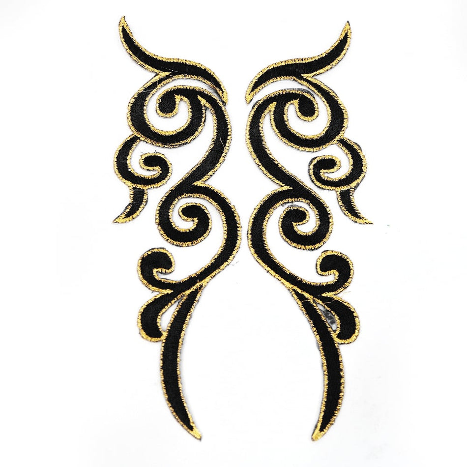 Scroll Wings (Left & Right) Royal Swirl Embroidered Motif (Pair)