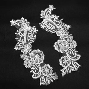 Floral Swirl Lace Motif w Sequin & Pearl Beading (Pair)