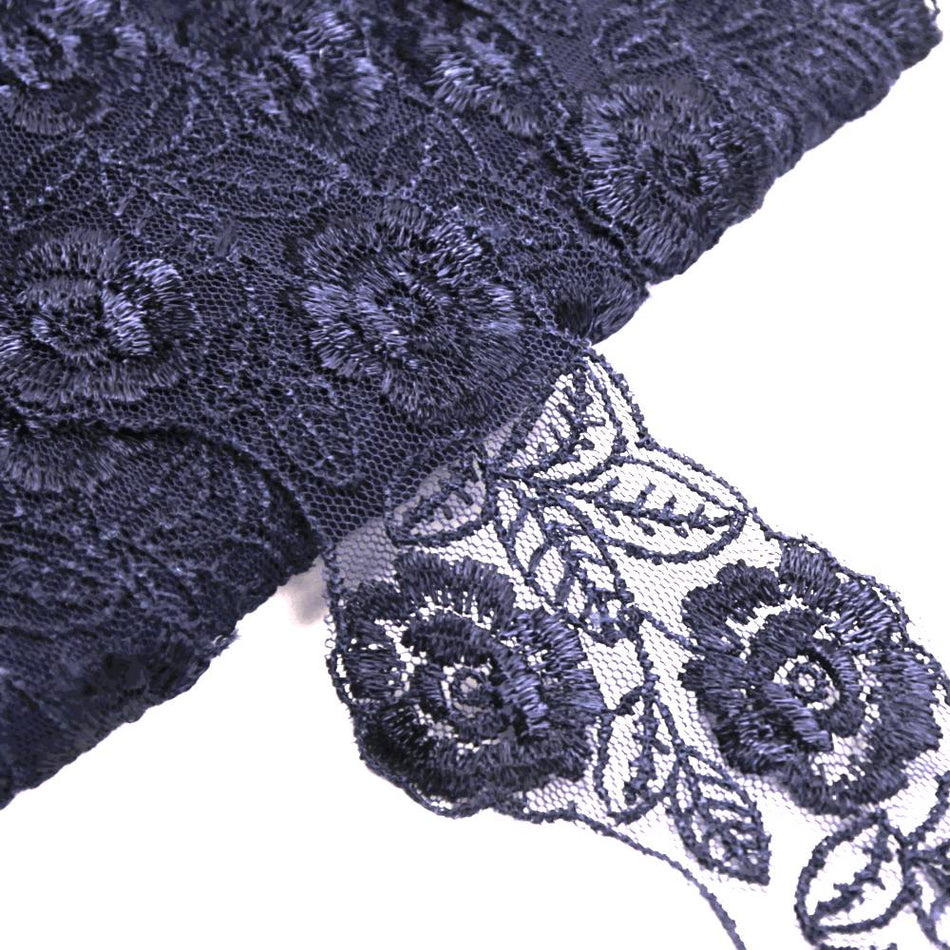 Rose Vine Embroidered Lace Trim w Scalloped Edging