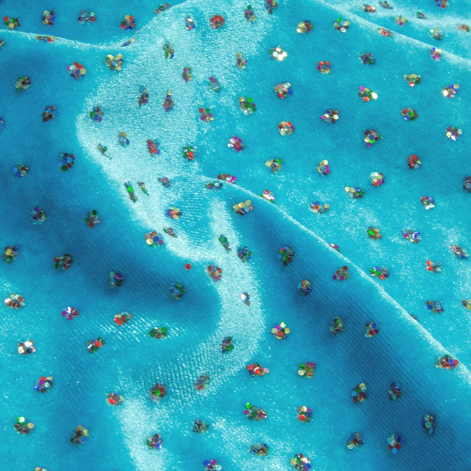 Rainbow Glitter Spots Stretch Velvet Fabric