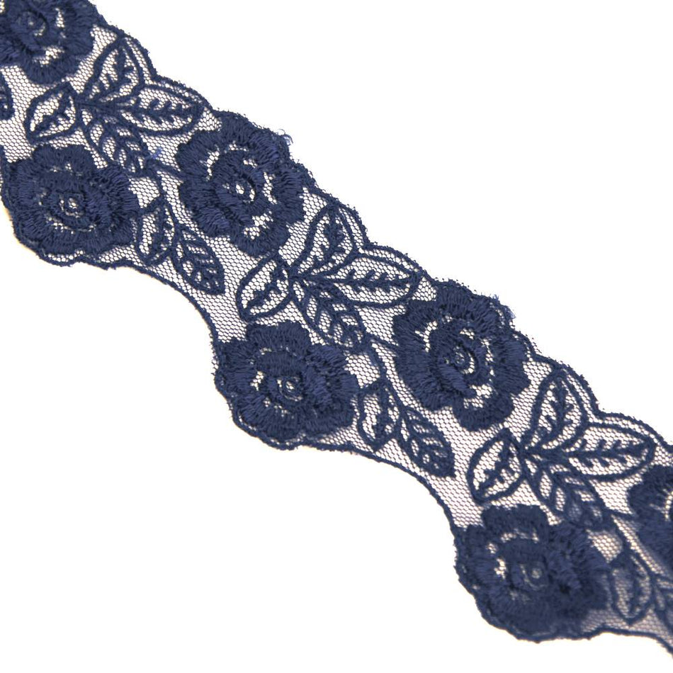 Rose Vine Embroidered Lace Trim w Scalloped Edging