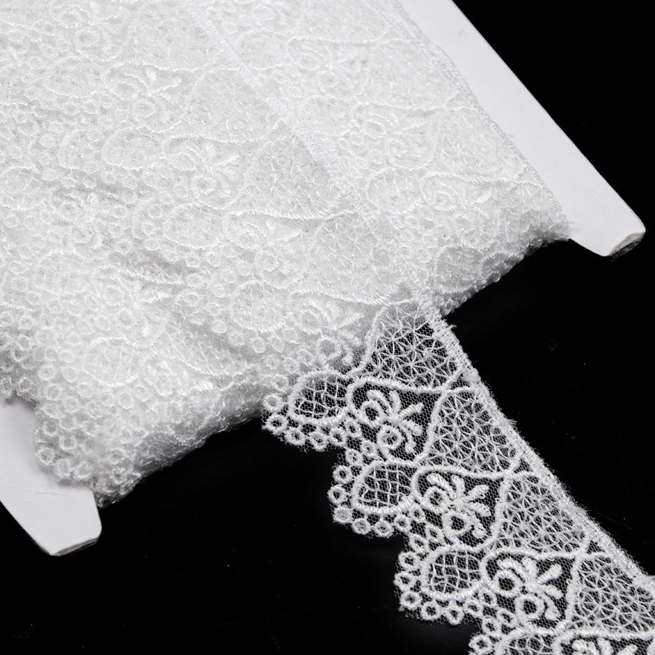 Swirl Embroidered Lace Trim w Scalloped Edging