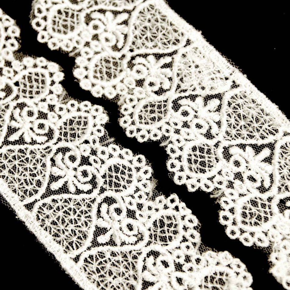 Swirl Embroidered Lace Trim w Scalloped Edging