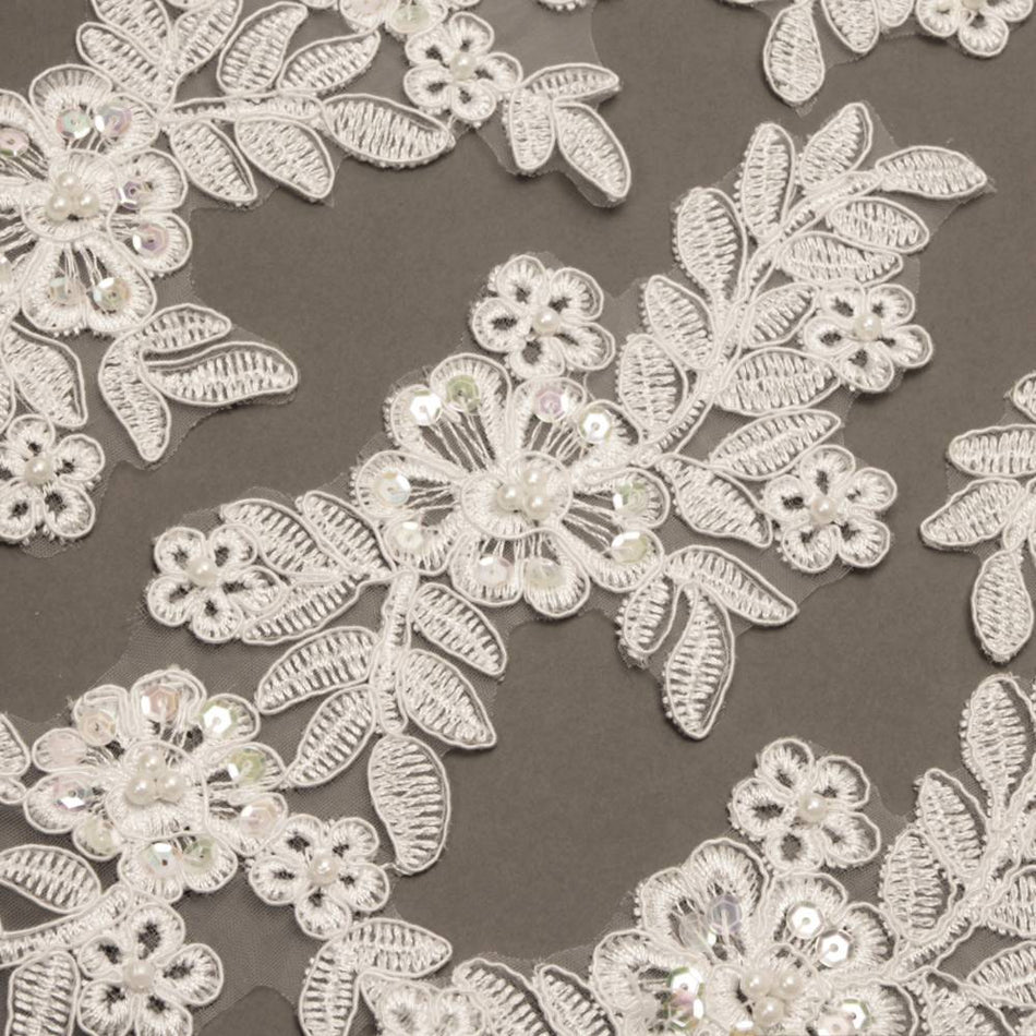 Floral & Leaf Sequin & Beaded Lace Motif (Pair)