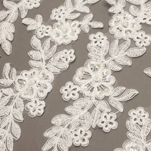 Floral & Leaf Sequin & Beaded Lace Motif (Pair)