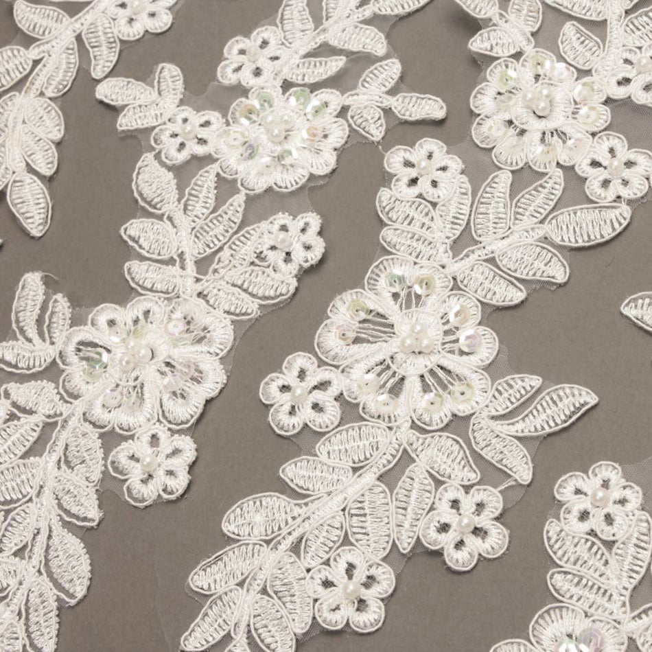 Floral & Leaf Sequin & Beaded Lace Motif (Pair)