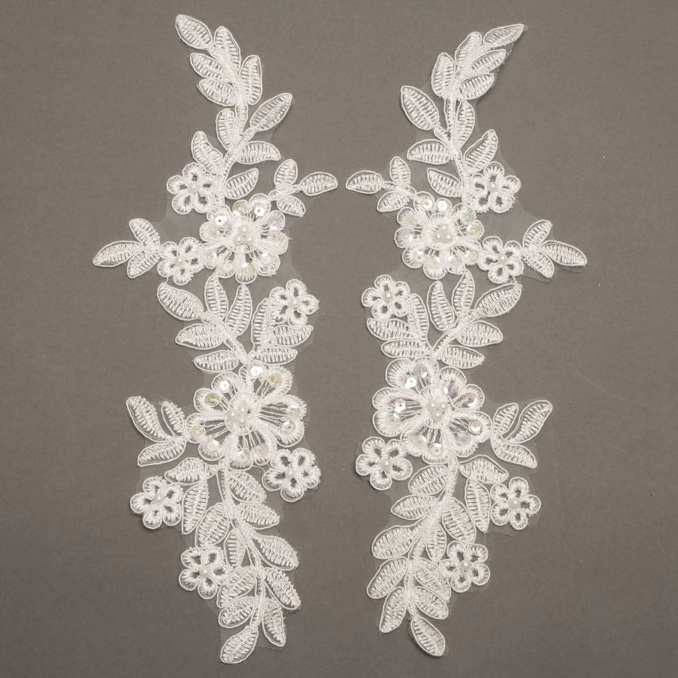 Floral & Leaf Sequin & Beaded Lace Motif (Pair)