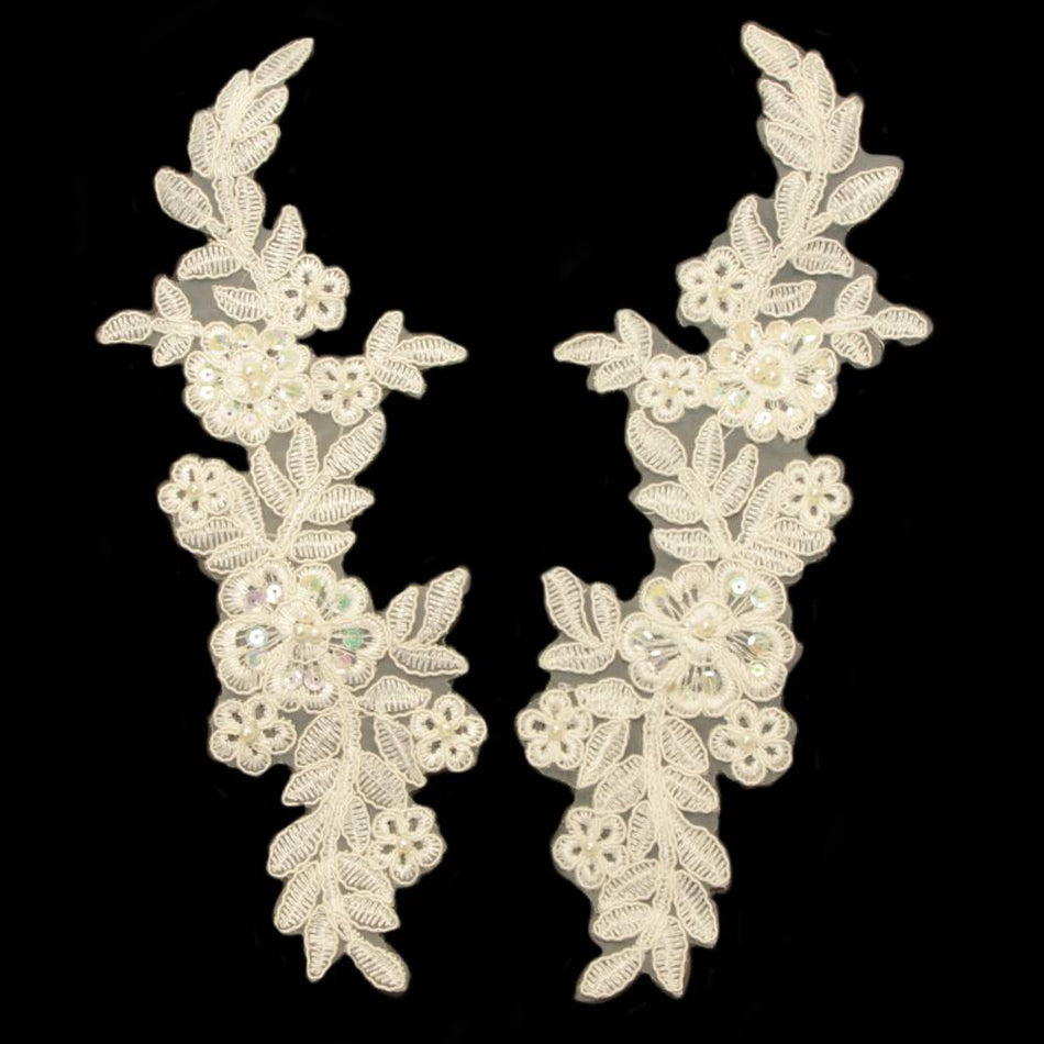 Floral & Leaf Sequin & Beaded Lace Motif (Pair)
